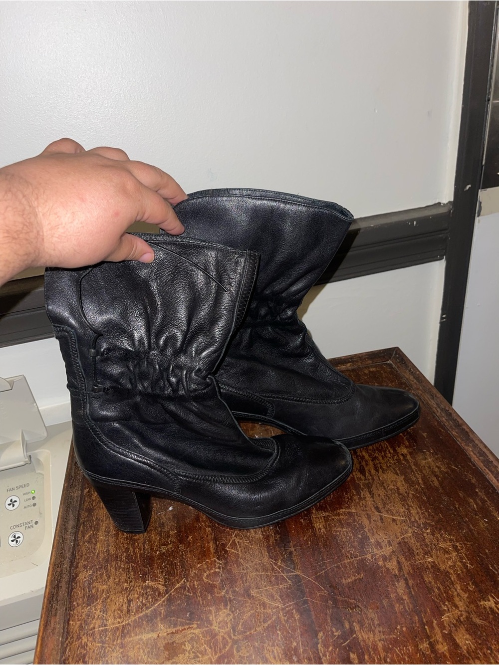 Artisan Black Mid-Calf Leather Heeled Boots - Size 9.5M